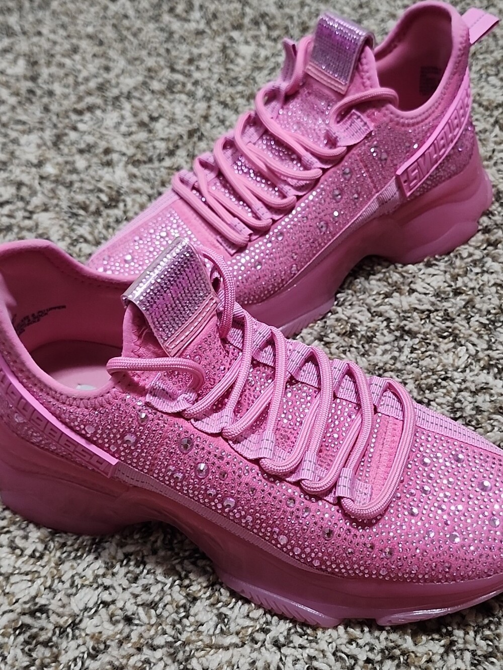Steve Madden Maxima Hot Barbie Pink Rhinestone Fashion Sneakers Sparkle Athletic - Picture 1 of 12